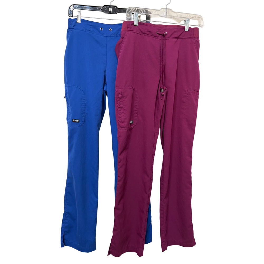 Greys Anatomy by Barco Womens Cargo Scrub Pants Bundle Blue Wine Size ST Tall